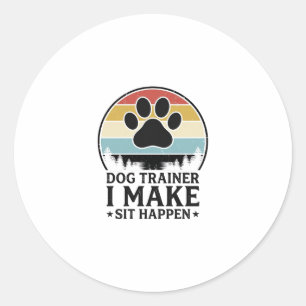 Sticker Rond Dresseur de chiens, je fais asseoir, vintage, chem