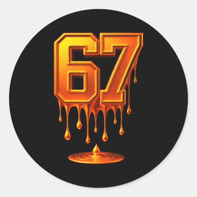 Sticker Rond Dripng Gold 67 Meme Respect The Drip 67 Golden Aur (Devant)
