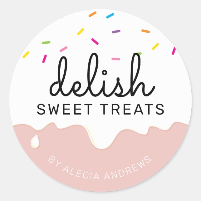 Sticker Rond DRIPS FROSTING DE PARTI mignonnes arroses blanches (Devant)