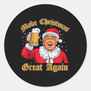 Sticker Rond Drôle 2024 Noël Trump Boire Bière Trump Père Noël