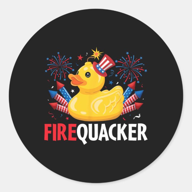 Sticker Rond Drôle 4 juillet canard de pétard (Devant)