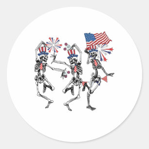 Sticker Rond Drôle 4 juillet Danser Squelette Retro Patriotique