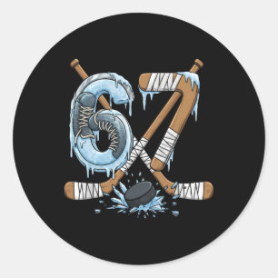 Sticker Rond Drôle 67 Hockey sur glace Drip Numéro 67 Hockey su