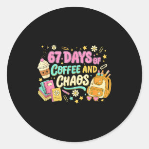 Sticker Rond Drôle 67 Jours De Café Rétro Humour Enseignant