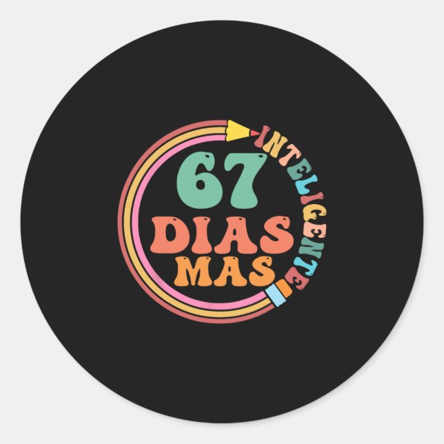 Sticker Rond Drôle 67 Jours de Prof de Espagnol Enfant plus Int (Devant)