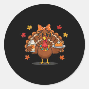 Sticker Rond Drôle 67 Meme Action de grâce Dinde avec tarte à l