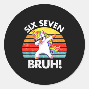 Sticker Rond Drôle 67 Mème Licorne Dabbing Six Sept 6 7 Enfants