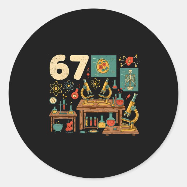 Sticker Rond Drôle 67 Mème Prof de science élèves Six Sept M (Devant)