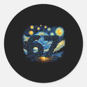 Sticker Rond Drôle 67 Mème Six Sept Nuit Art Étoilé