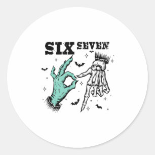 Sticker Rond Drôle 67 Meme squelette effrayant Six Sept Gen Alp
