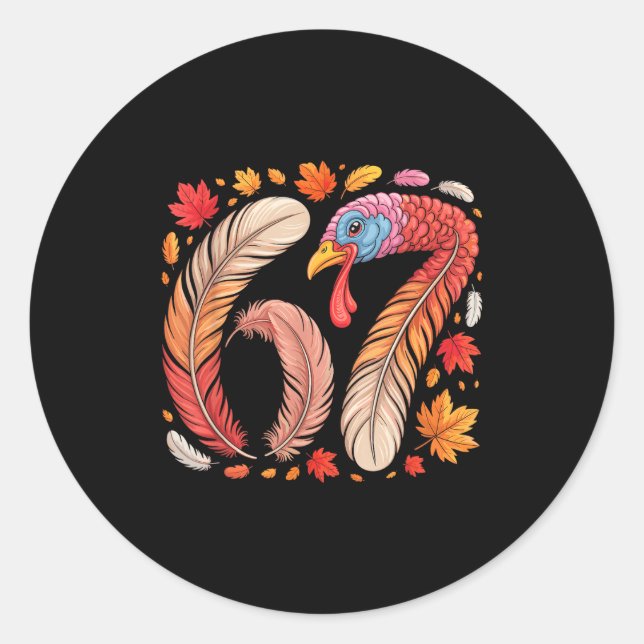 Sticker Rond Drôle 67 Meme Thanksgiving Six Sept Dindon  (Devant)