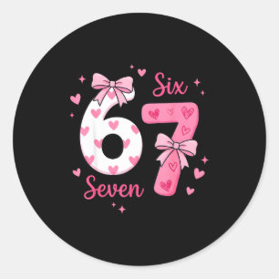 Sticker Rond Drôle 67 Mignon Six Sept Mème Nk Cœurs Arc Valenti