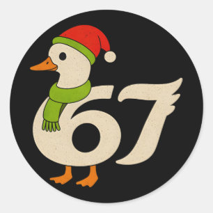 Sticker Rond Drôle 67 Oie Noël 6 7 Meme Canard Chapeau de Père