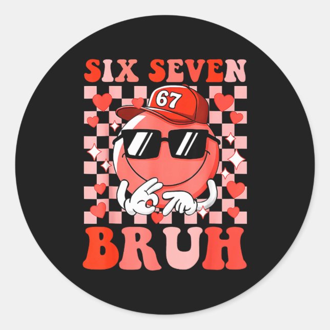 Sticker Rond Drôle 67 Six Sept Bruh Saint-Valentin 6 7 Mème Amo (Devant)