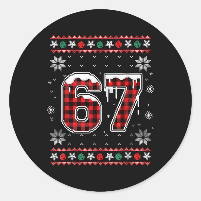 Sticker Rond Drôle 67 Six Sept Équipe Mème de Noël Sweat Ugly (Devant)