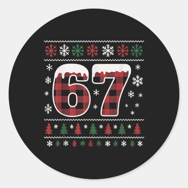 Sticker Rond Drôle 67 Six Sept Mème Brainrot Cringe Noël  (Devant)