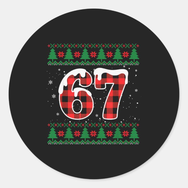 Sticker Rond Drôle 67 Six Sept Mème Brainrot Cringe Noël  (Devant)