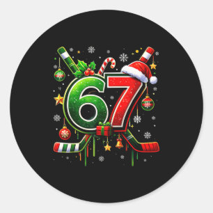 Sticker Rond Drôle 67 Six Sept Noël Hockey sur Glace