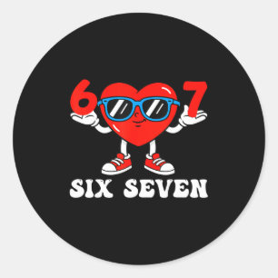 Sticker Rond Drôle 6 7 Mème Cœur Gen Alpha Six Sept 67 Valent