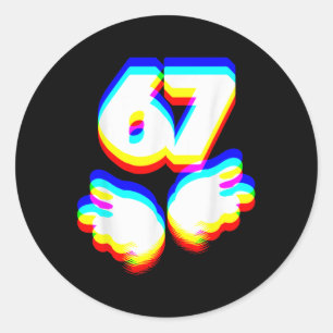 Sticker Rond Drôle 6 7 Mème Gen Alpha Argot Six Sept Edm Couleu
