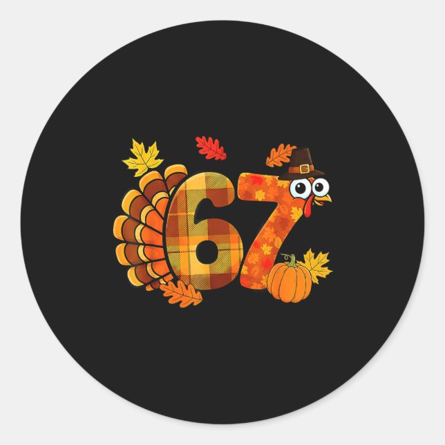 Sticker Rond Drôle 6 7 Six Sept Mème Thanksgiving Dinde Vacance (Devant)