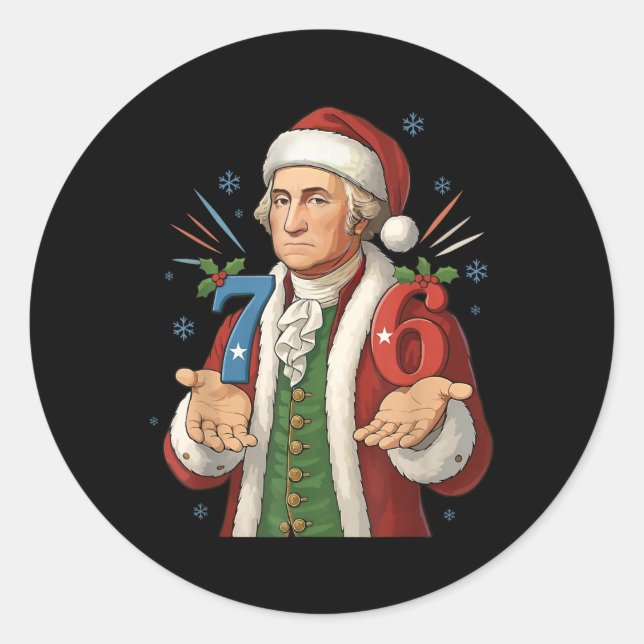 Sticker Rond Drôle 7-6 6-7 George Washington Santa 67 Meme Chri (Devant)