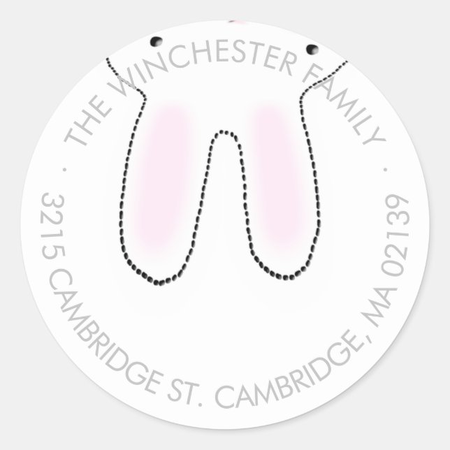 Sticker Rond Drôle à l'envers en bas lapin de Pâques gris adres (Devant)