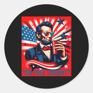 Sticker Rond Drôle Abe Lincoln 4 juillet Patriotic American U