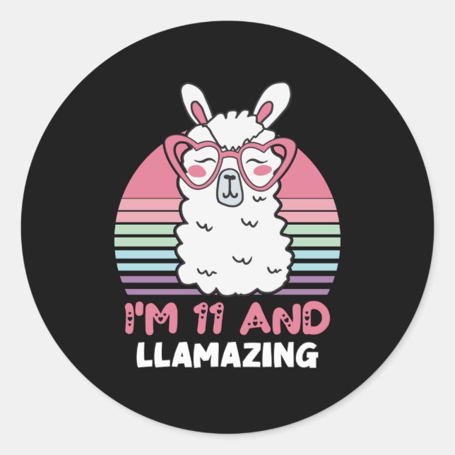 Sticker Rond Drôle Adorable Llama 11e Anniversaire Cadeau Pour  (Devant)