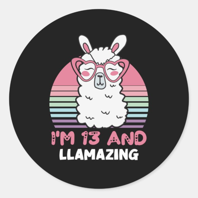 Sticker Rond Drôle Adorable Llama 13e Anniversaire Cadeau Pour  (Devant)
