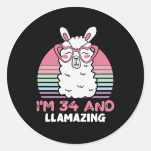Sticker Rond Drôle adorable Llama 34e cadeau d'anniversaire pou