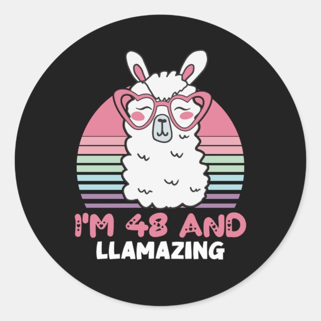 Sticker Rond Drôle Adorable Llama 48e Anniversaire Cadeau Pour  (Devant)