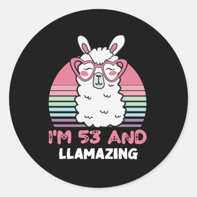 Sticker Rond Drôle Adorable Llama 53e Cadeau Anniversaire Pour  (Devant)