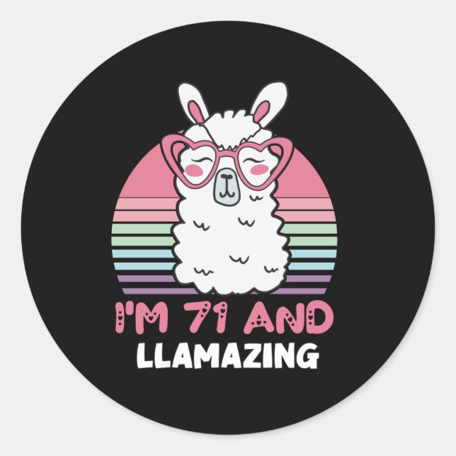 Sticker Rond Drôle Adorable Llama 71e Anniversaire Cadeau Pour  (Devant)