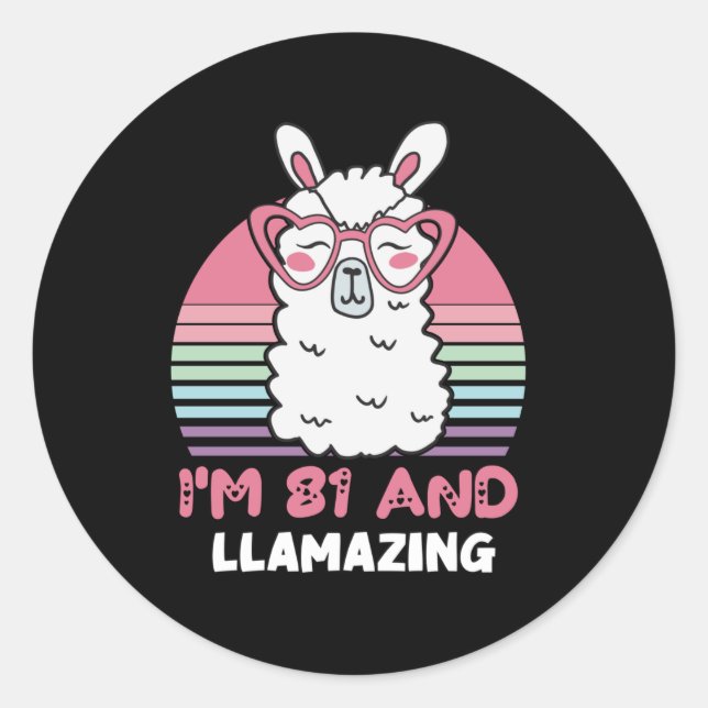 Sticker Rond Drôle Adorable Llama 81e Anniversaire Cadeau Pour  (Devant)