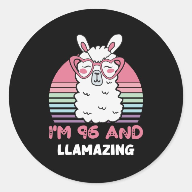 Sticker Rond Drôle Adorable Llama 96e cadeau d'anniversaire pou (Devant)