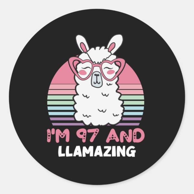 Sticker Rond Drôle Adorable Llama 97e Anniversaire Cadeau Pour  (Devant)