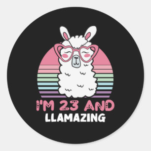 Sticker Rond Drôle Adorable Llama Cadeau 23e Anniversaire Pour