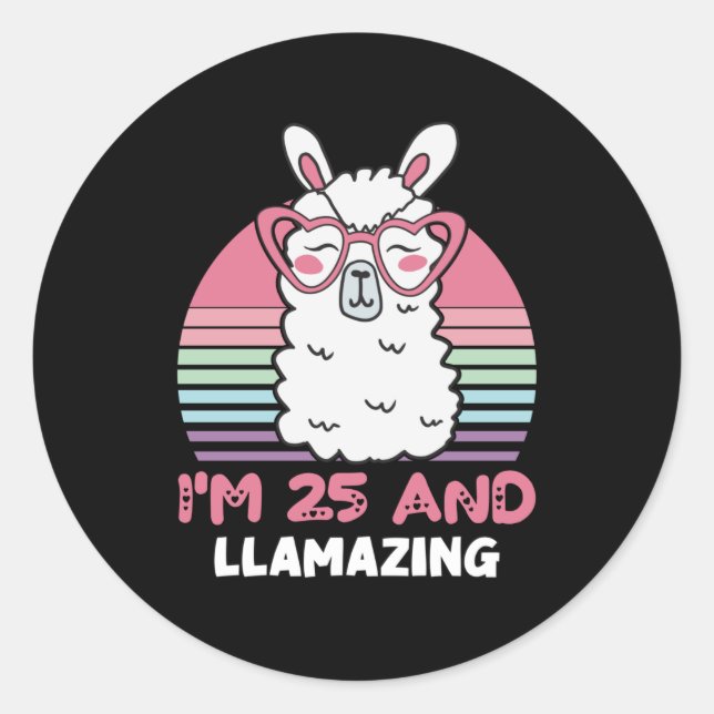 Sticker Rond Drôle Adorable Llama Cadeau 25e Anniversaire Pour  (Devant)