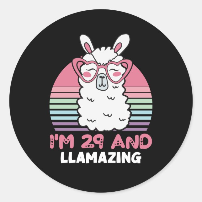 Sticker Rond Drôle Adorable Llama Cadeau 29e Anniversaire Pour  (Devant)