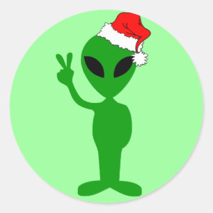 Sticker Rond Drôle alien de paix père Noël