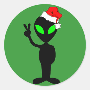 Sticker Rond Drôle alien de paix père Noël