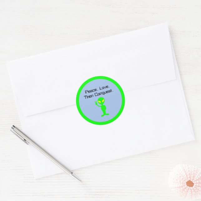 Sticker Rond Drôle Alien Sci-Fi Cartoon Art Extraterrestre (Enveloppe)