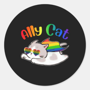 Sticker Rond Drôle Ally Chat Purride Lgbtq Mois Gay pride Femme