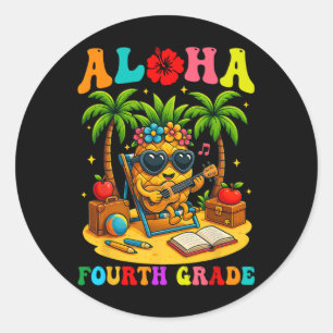 Sticker Rond Drôle Aloha élève de 4e année Premier jour d'école
