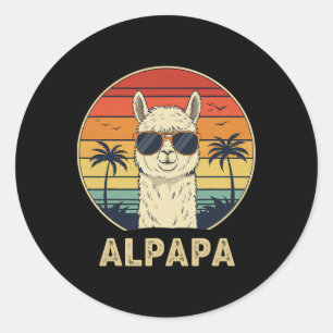 Sticker Rond Drôle Alpaca Papa Cadeaux Retro Alpapa Design Pour