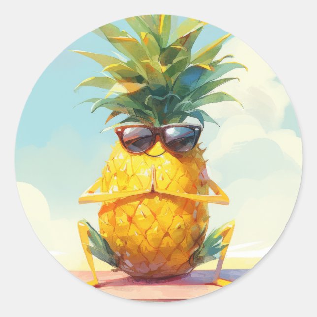 Sticker Rond Drôle ananas Yoga (Devant)
