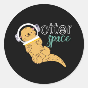 Sticker Rond Drôle animal caricature Humour Otter espace