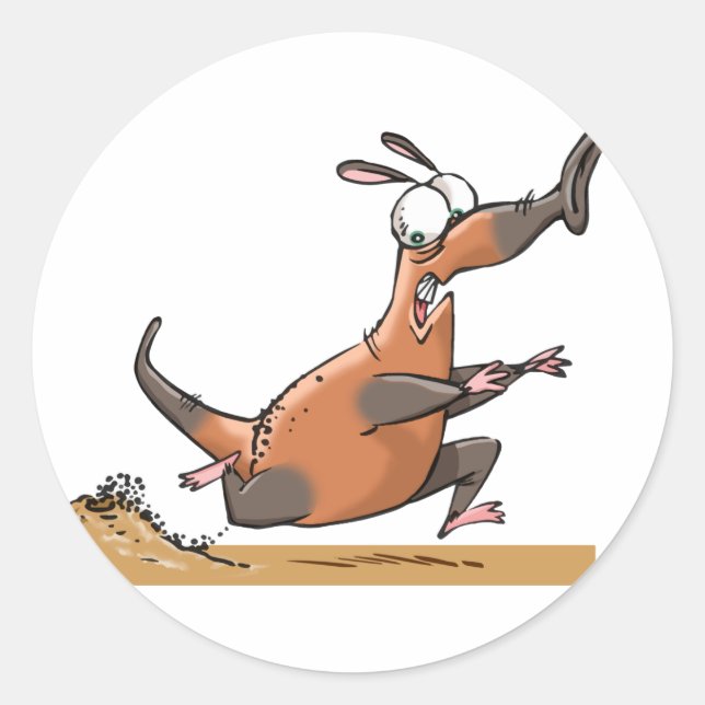 Sticker Rond Drôle Anteater Cartoon Quirky Running Animal (Devant)