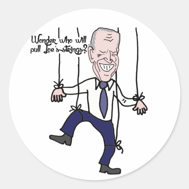 Sticker Rond Drôle Anti Joe Biden Marionnette Caricature politi (Devant)